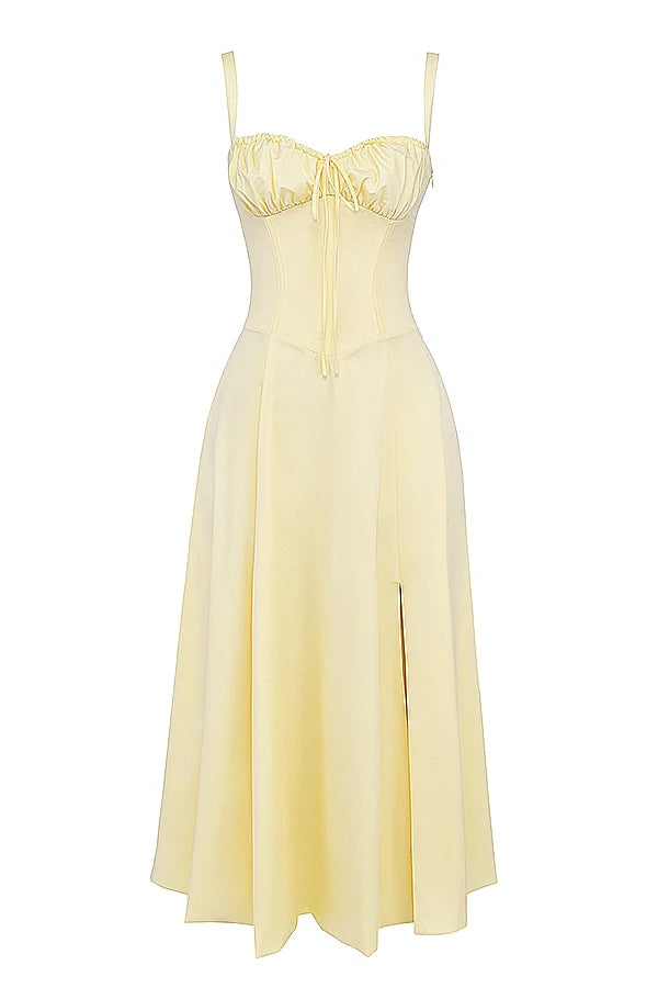 BLOOMING DESIRE LACE UP DRESS - YELLOW