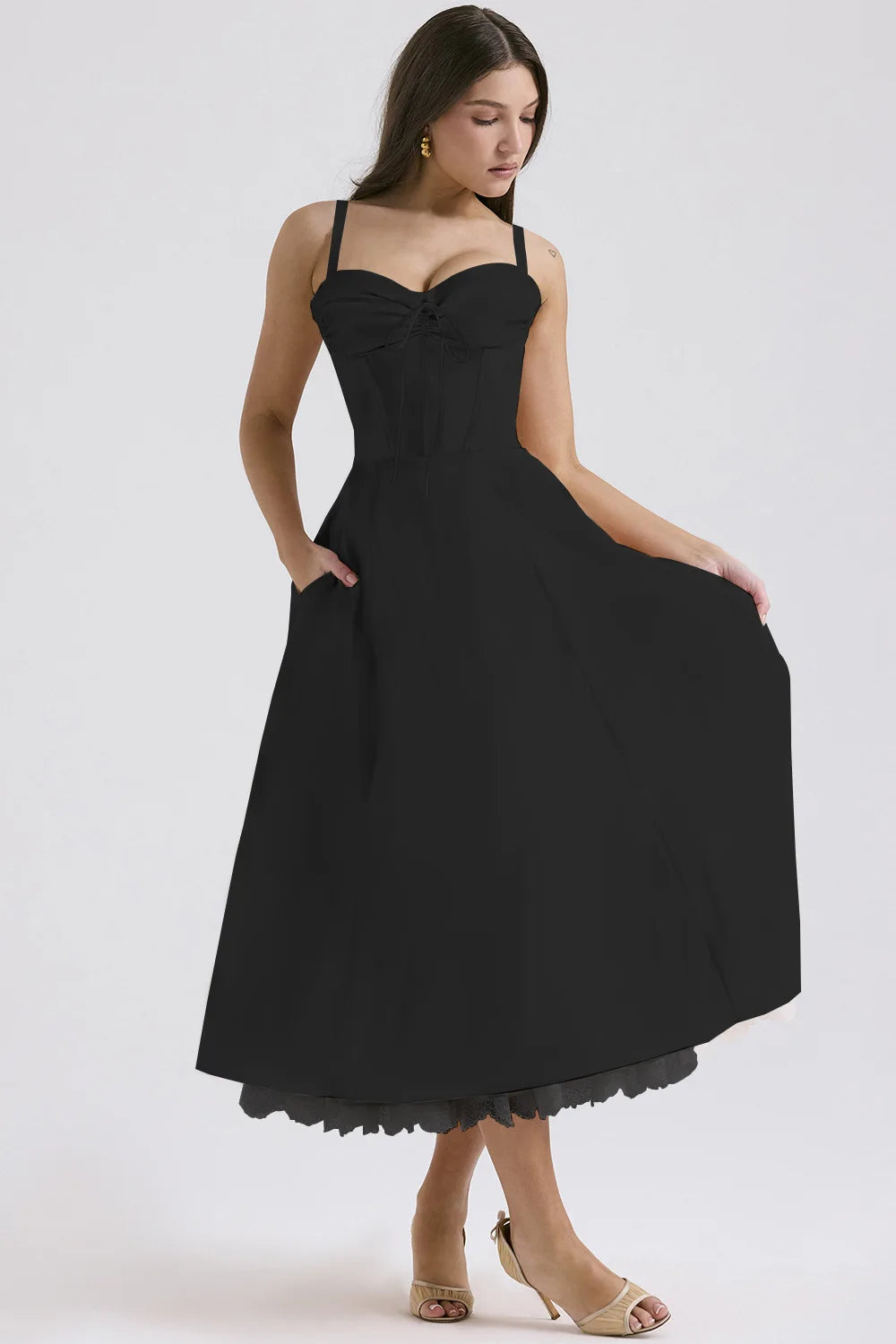 BLOOMING DESIRE LACE UP DRESS - BLACK