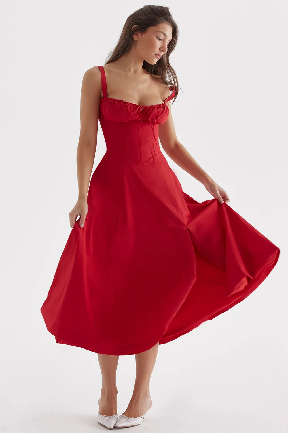 BLOOMING DESIRE LACE UP DRESS - RED