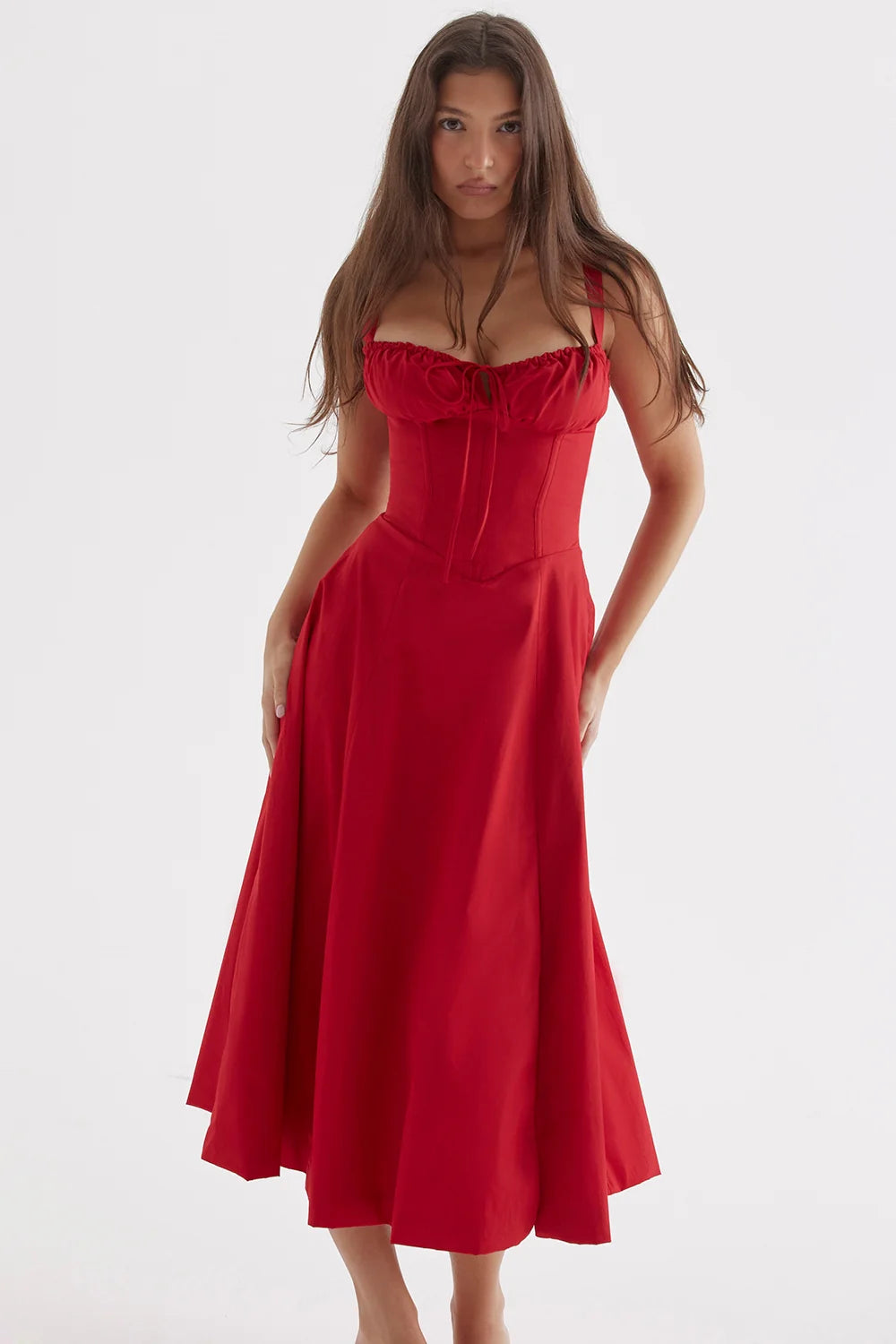 BLOOMING DESIRE LACE UP DRESS - RED