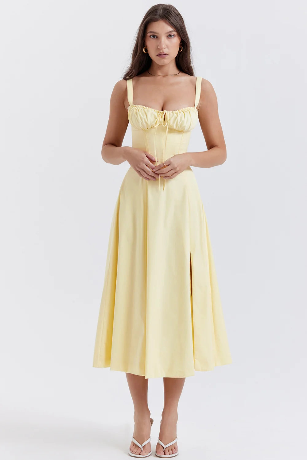 BLOOMING DESIRE LACE UP DRESS - YELLOW