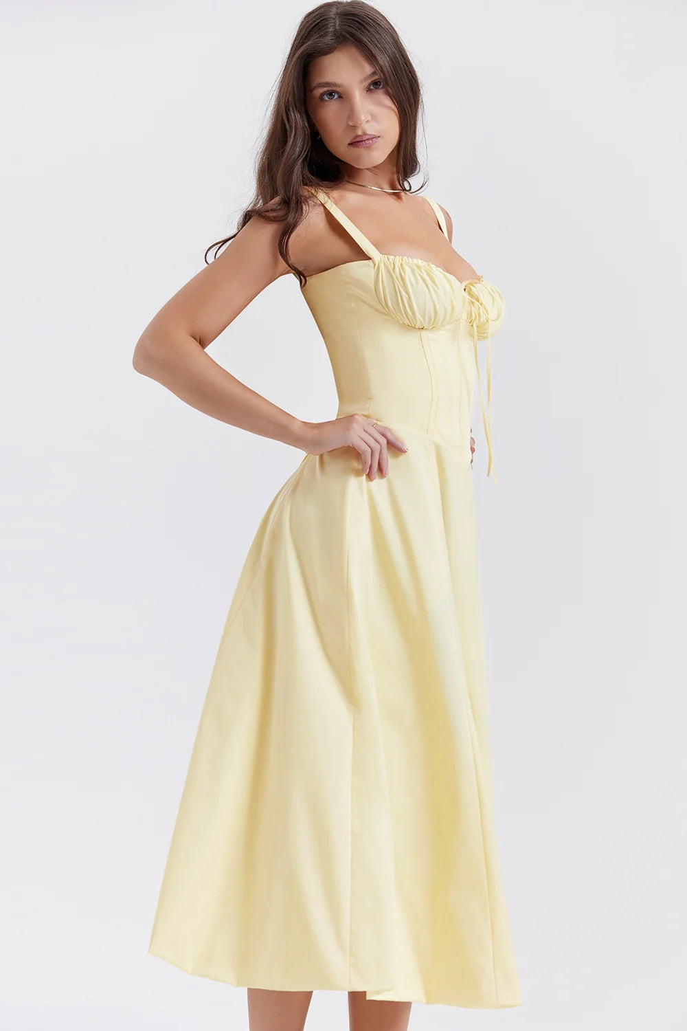 BLOOMING DESIRE LACE UP DRESS - YELLOW