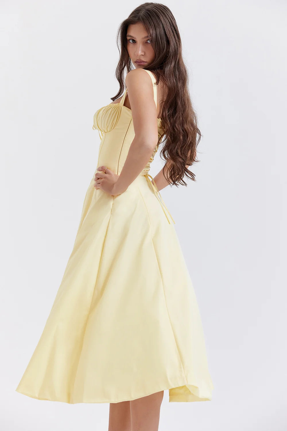 BLOOMING DESIRE LACE UP DRESS - YELLOW