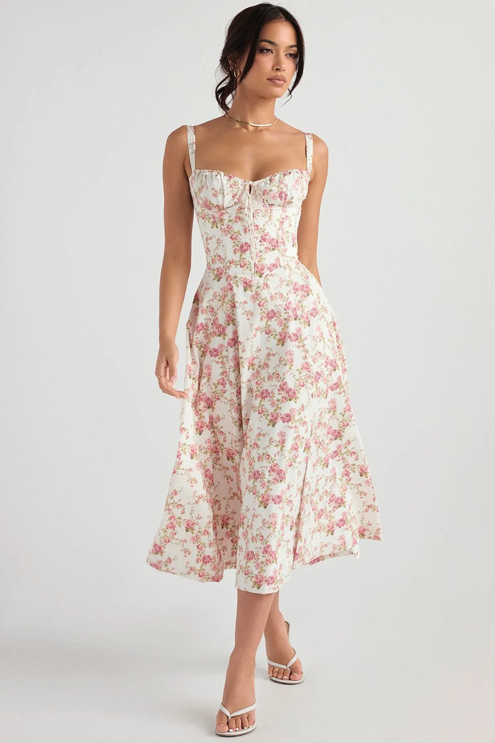 BLOOMING DESIRE LACE UP DRESS - FLORAL