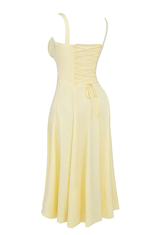 BLOOMING DESIRE LACE UP DRESS - YELLOW