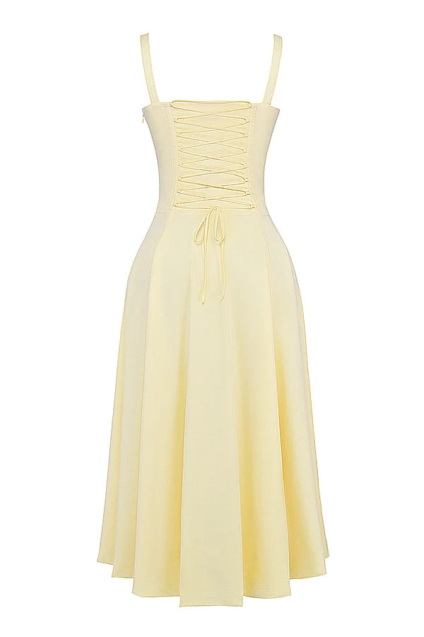 BLOOMING DESIRE LACE UP DRESS - YELLOW