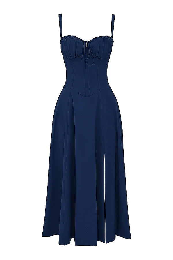 BLOOMING DESIRE LACE UP DRESS - NAVY