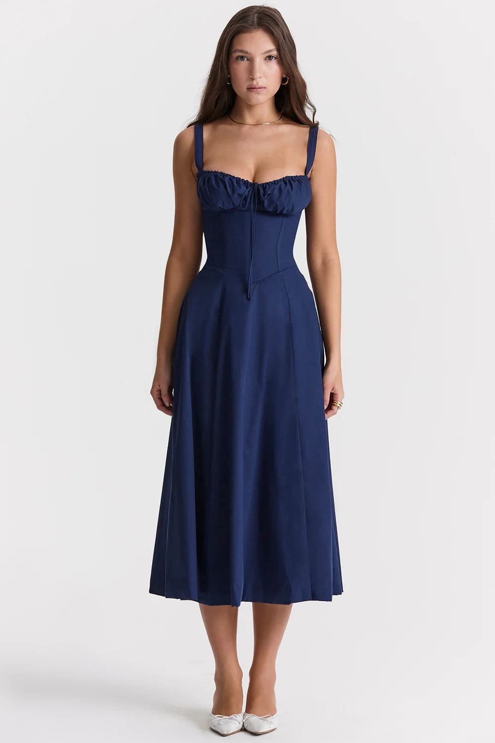 BLOOMING DESIRE LACE UP DRESS - NAVY