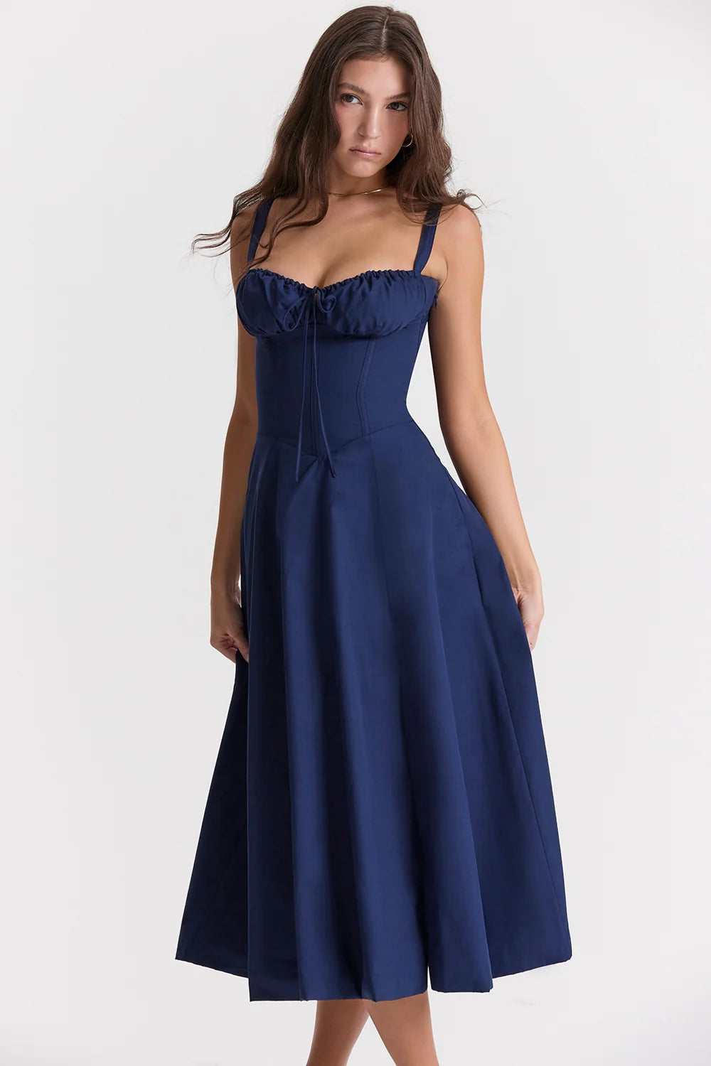 BLOOMING DESIRE LACE UP DRESS - NAVY