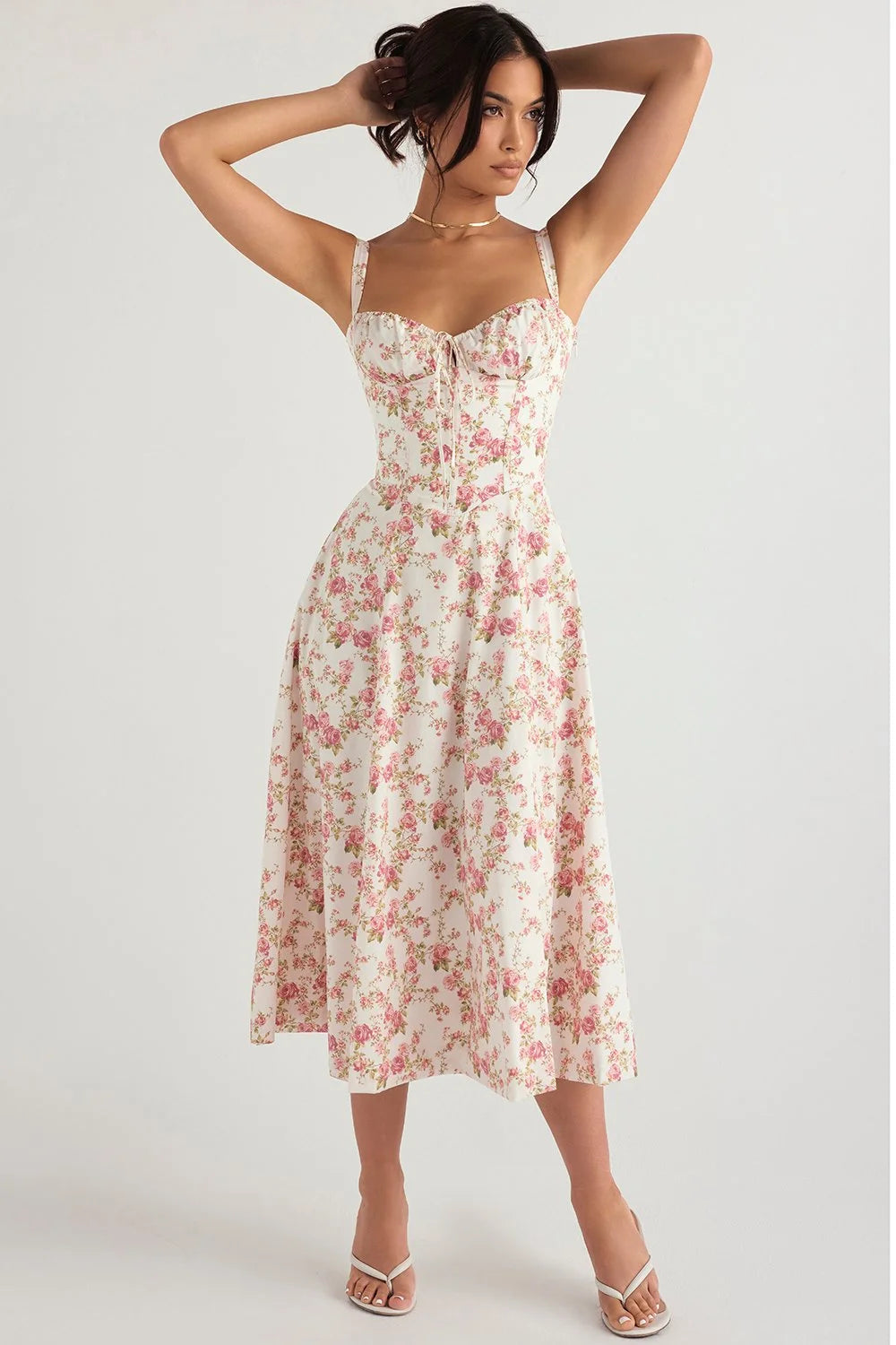 BLOOMING DESIRE LACE UP DRESS - FLORAL