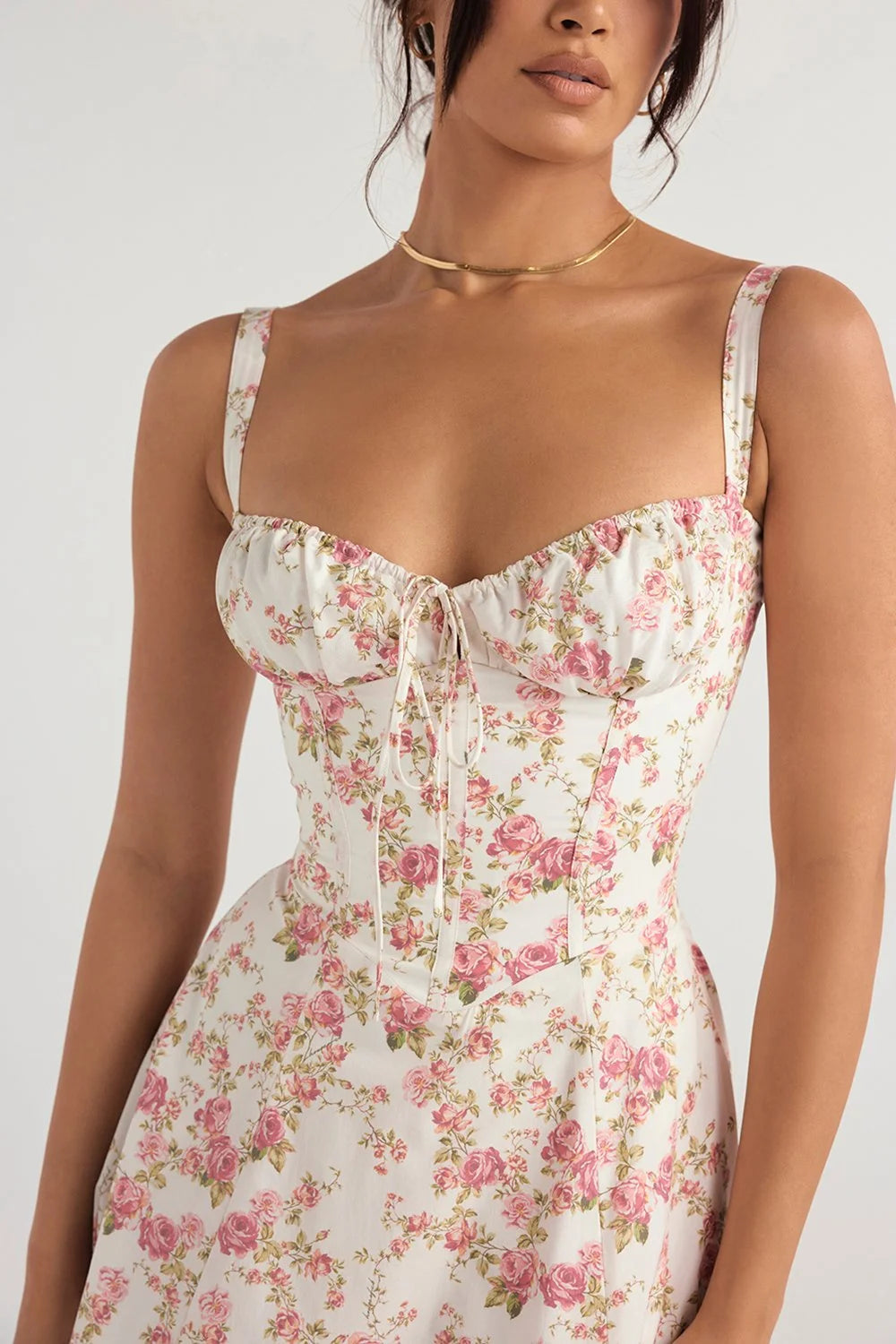 BLOOMING DESIRE LACE UP DRESS - FLORAL