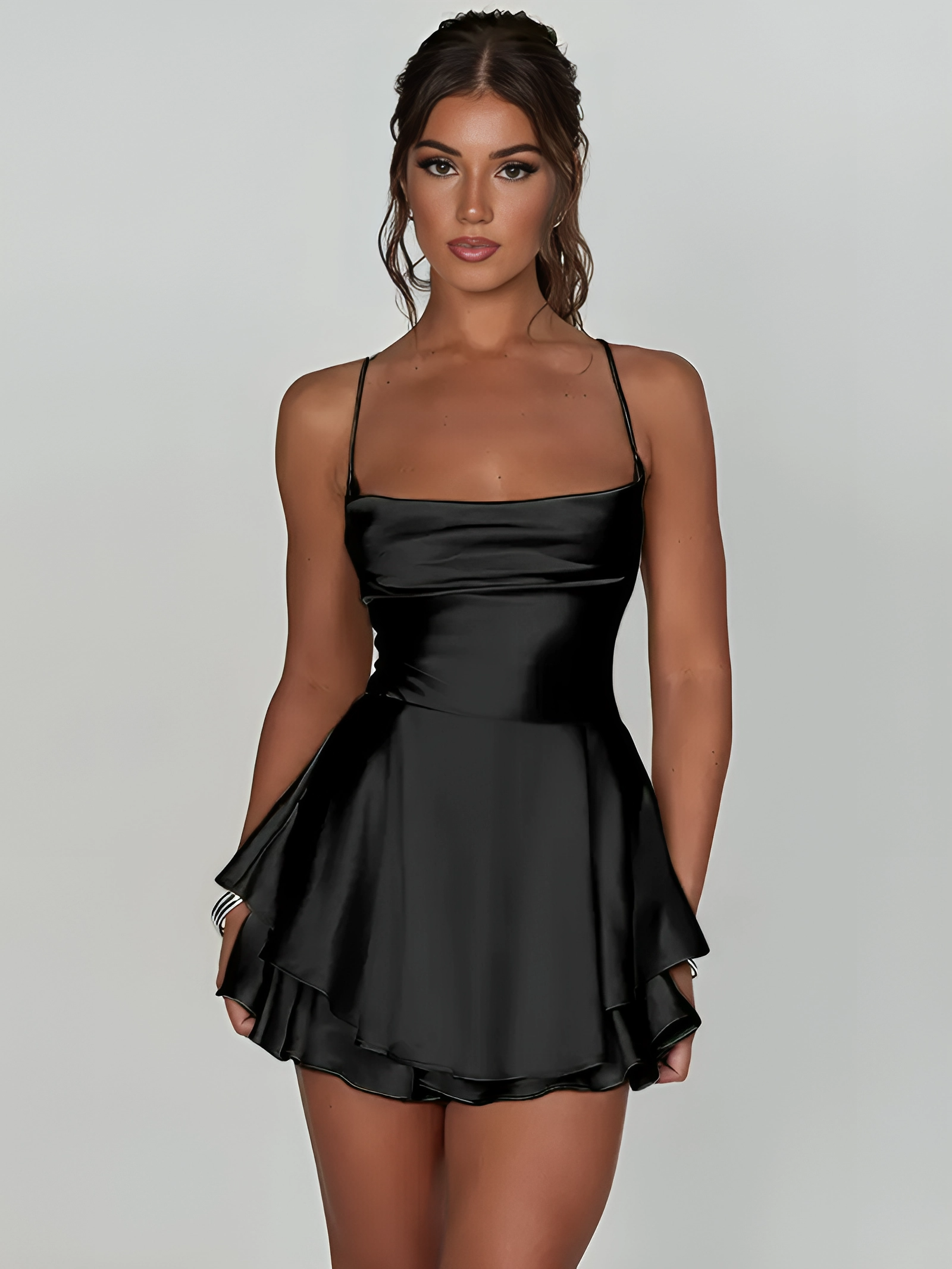 VIVID LACE UP MINI DRESS - BLACK
