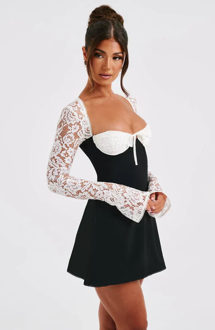 EMMA LACE MINI DRESS - BLACK/WHITE