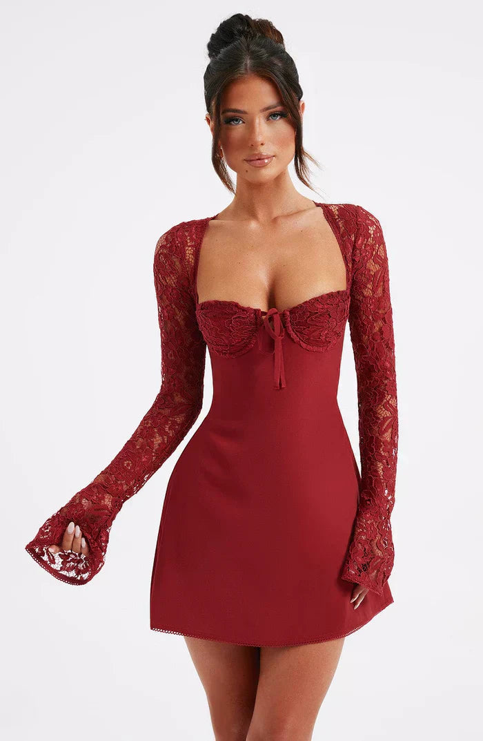 EMMA LACE MINI DRESS - RED