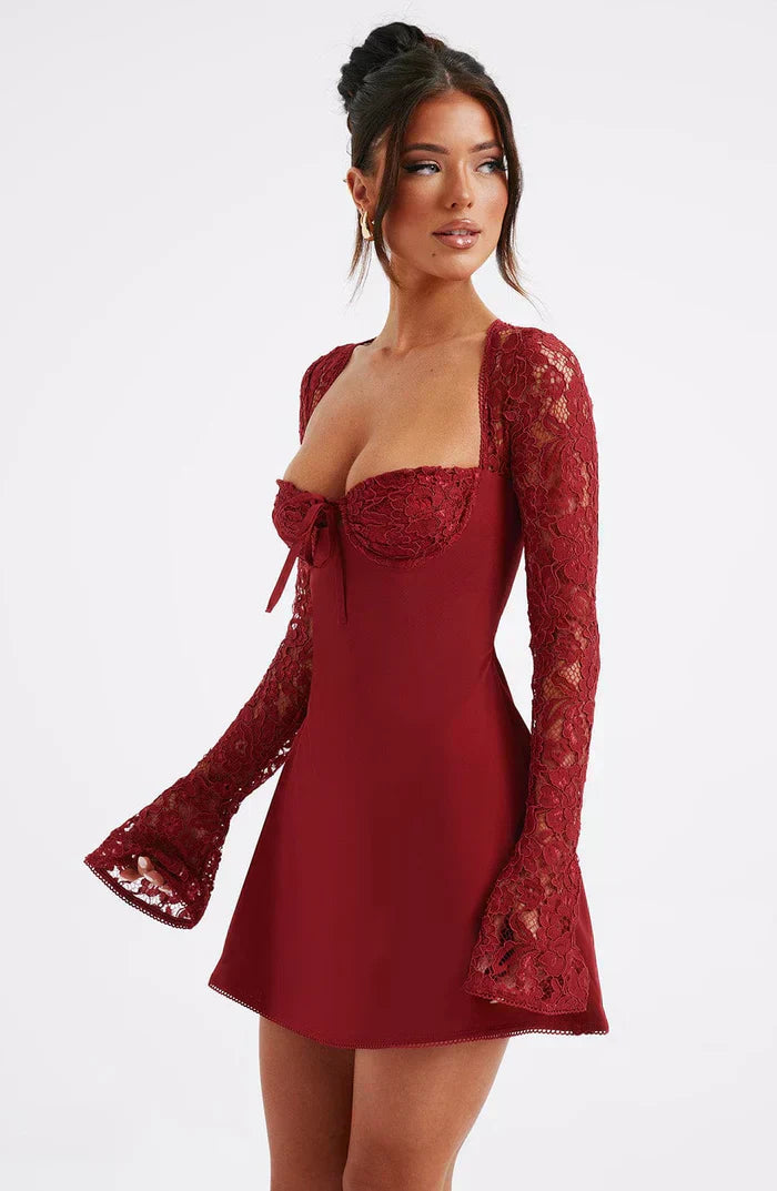 EMMA LACE MINI DRESS - RED