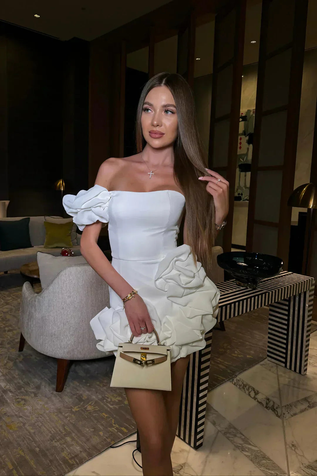 Celeste Noir Mini Dress- WHITE