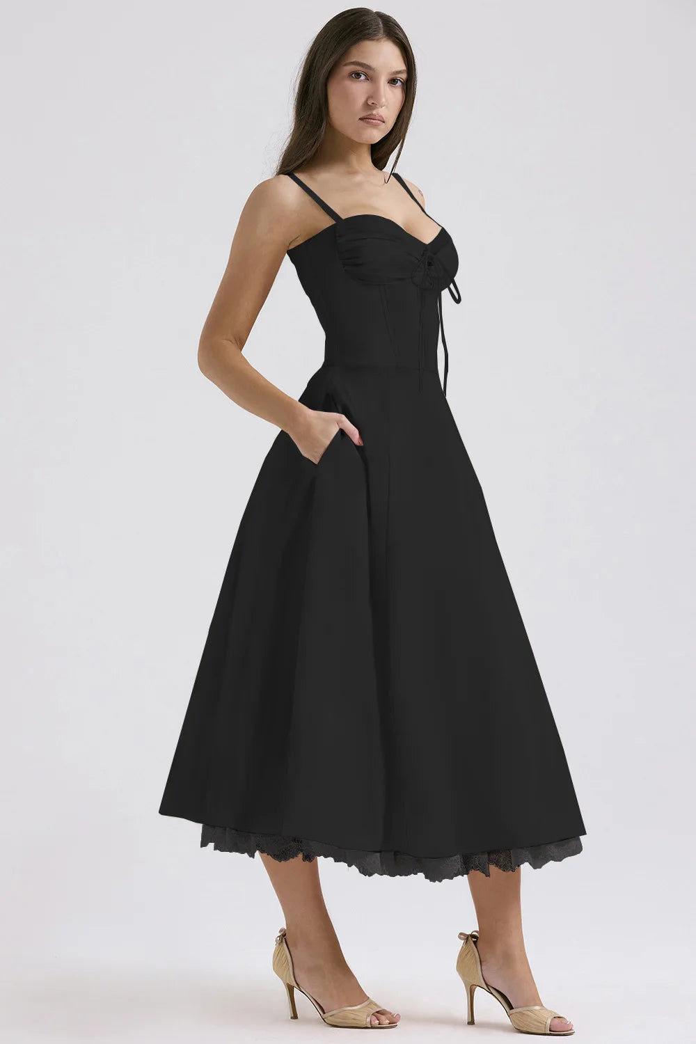 BLOOMING DESIRE LACE UP DRESS - BLACK