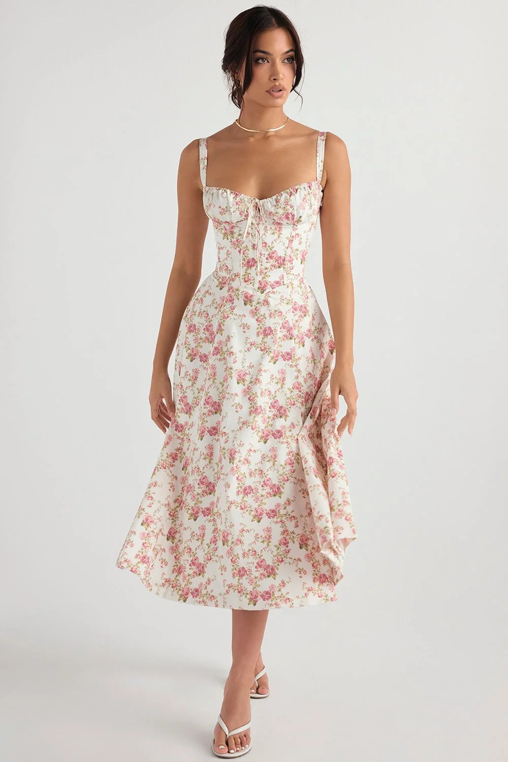 BLOOMING DESIRE LACE UP DRESS - FLORAL