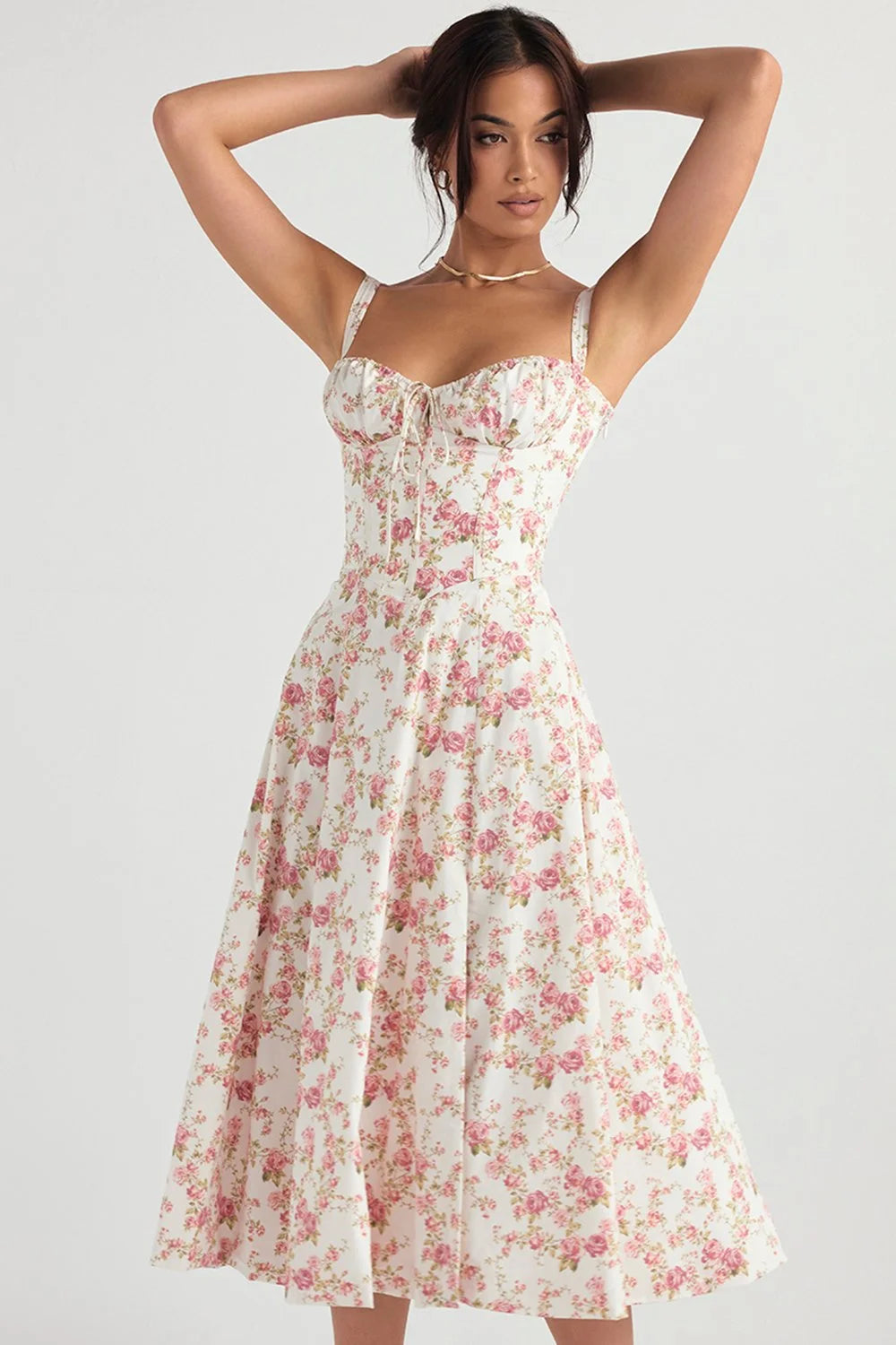 BLOOMING DESIRE LACE UP DRESS - FLORAL