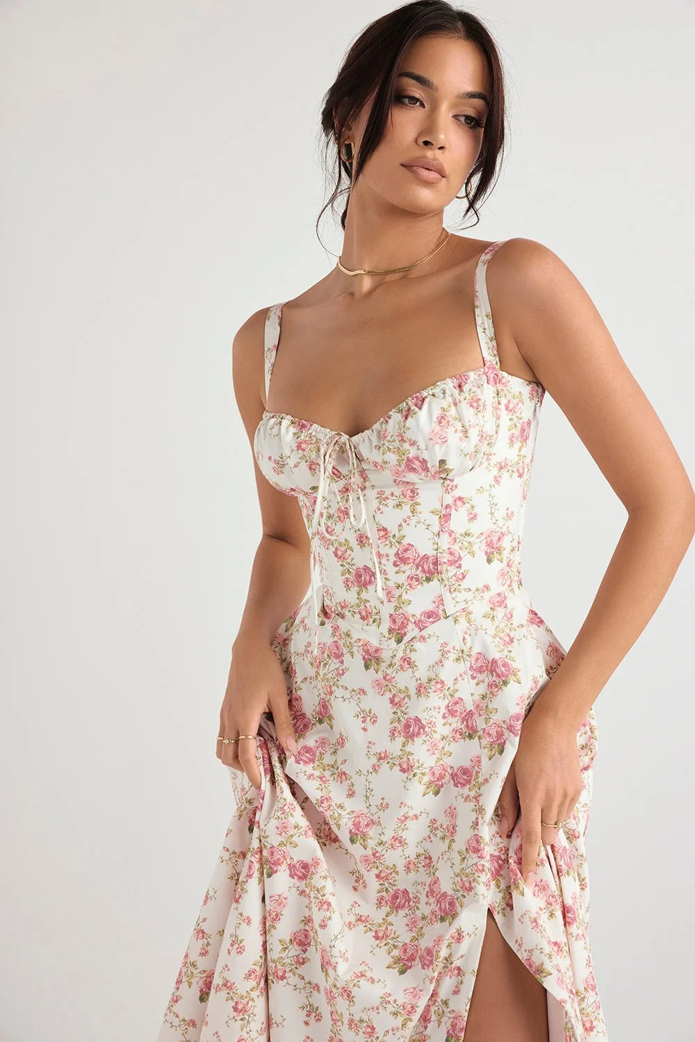 BLOOMING DESIRE LACE UP DRESS - FLORAL