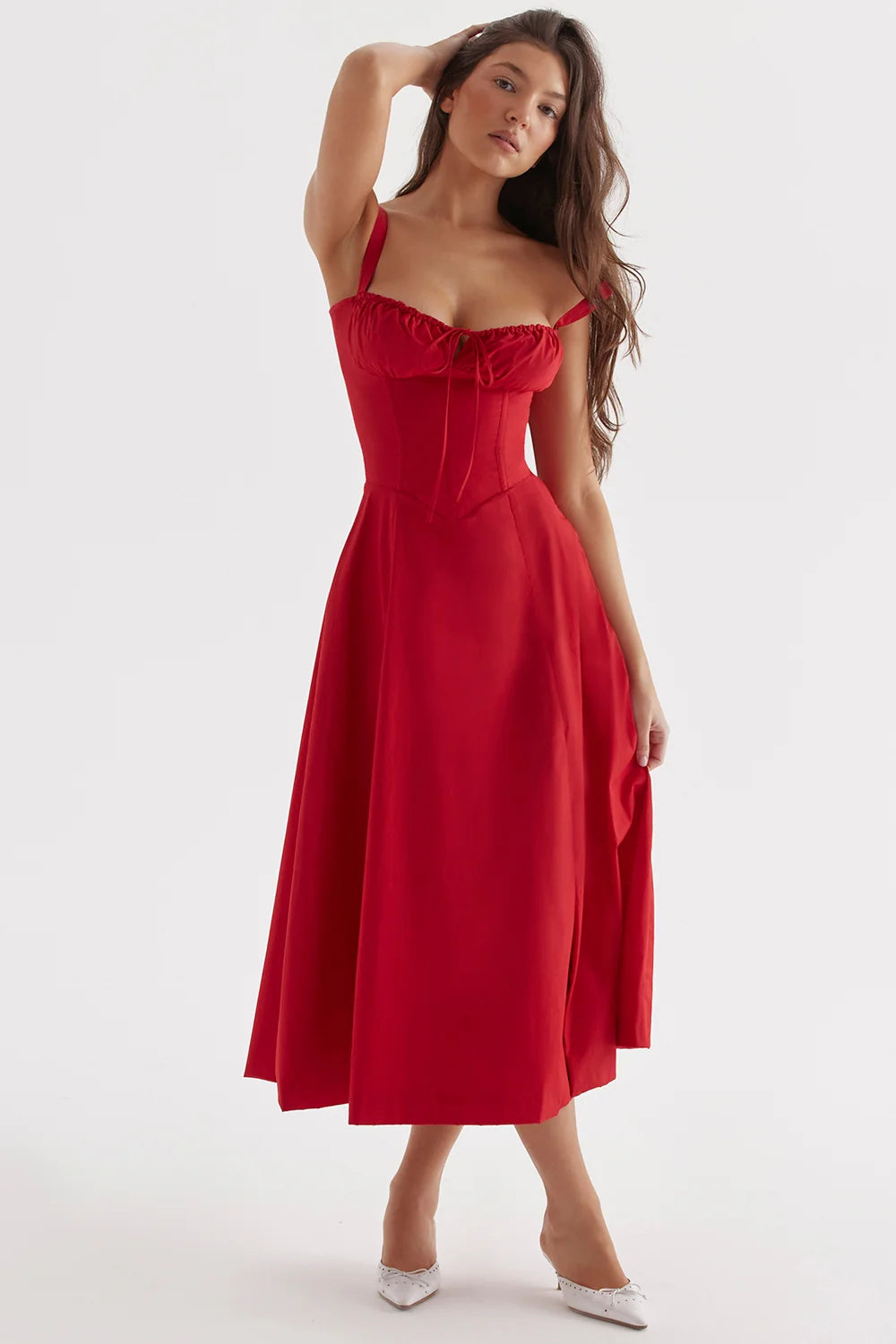 BLOOMING DESIRE LACE UP DRESS - RED