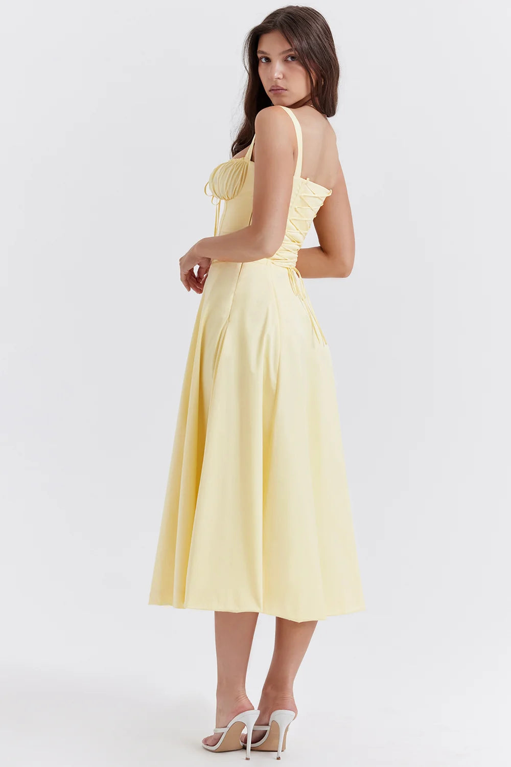 BLOOMING DESIRE LACE UP DRESS - YELLOW