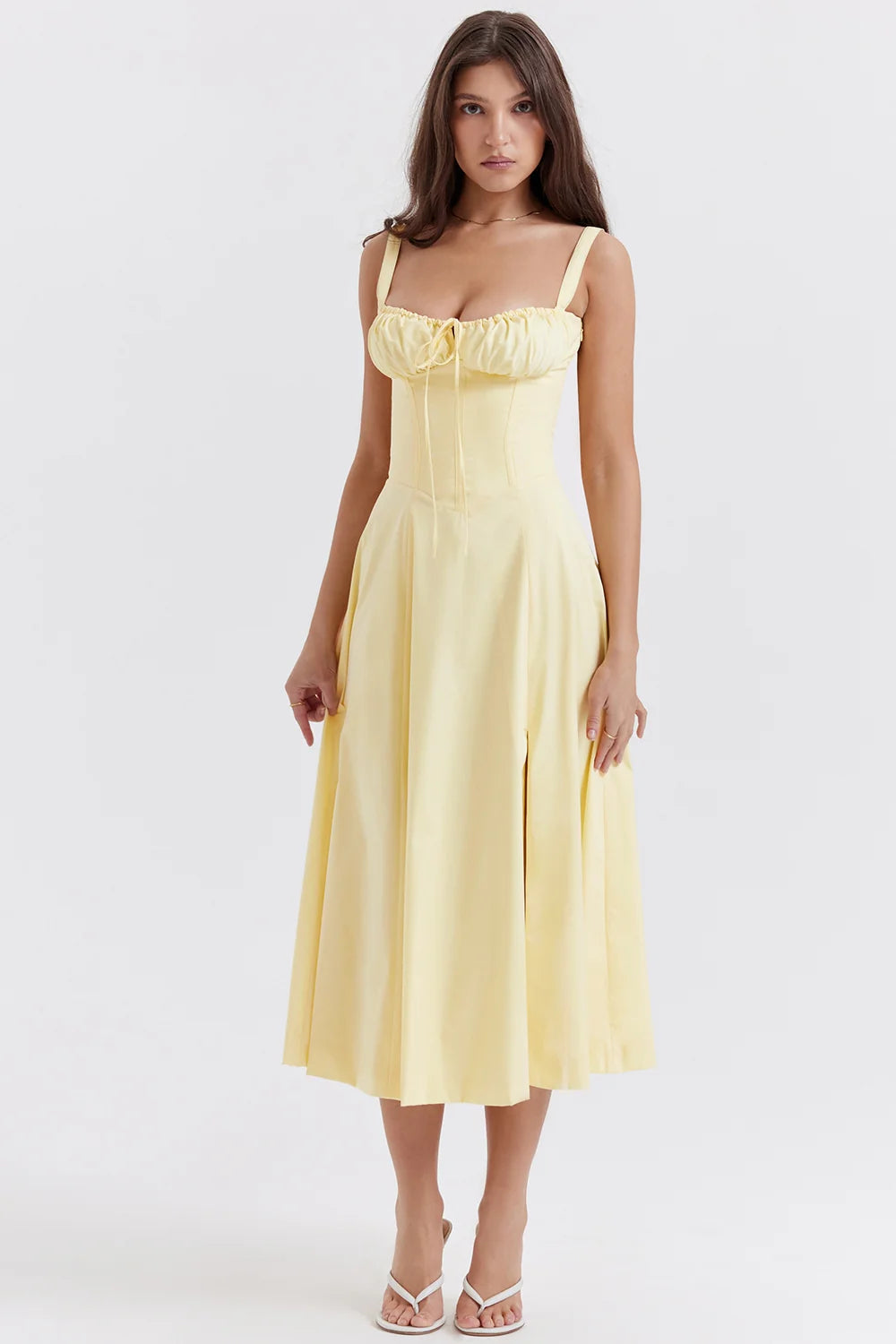 BLOOMING DESIRE LACE UP DRESS - YELLOW