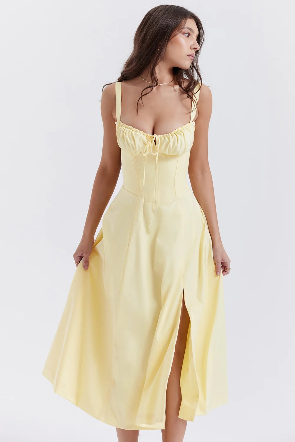 BLOOMING DESIRE LACE UP DRESS - YELLOW