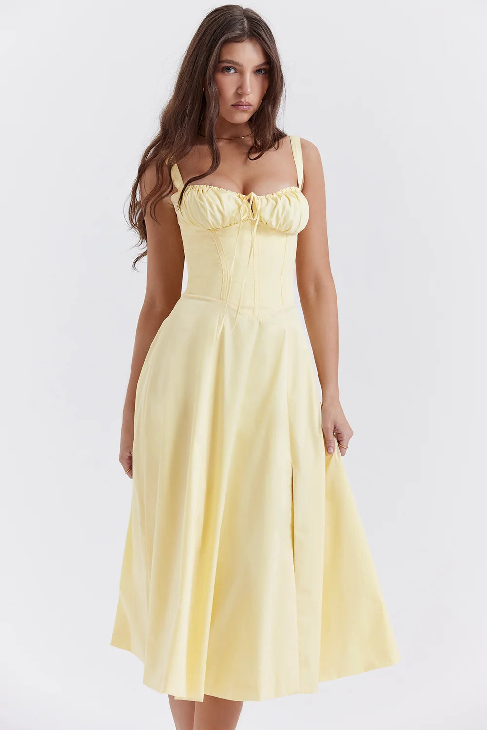 BLOOMING DESIRE LACE UP DRESS - YELLOW