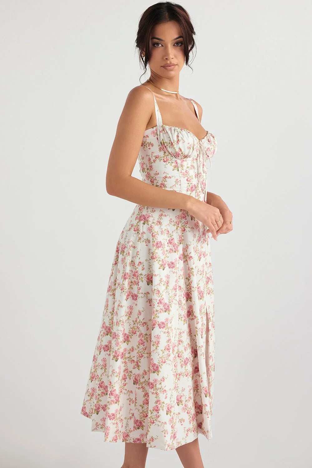 BLOOMING DESIRE LACE UP DRESS - FLORAL