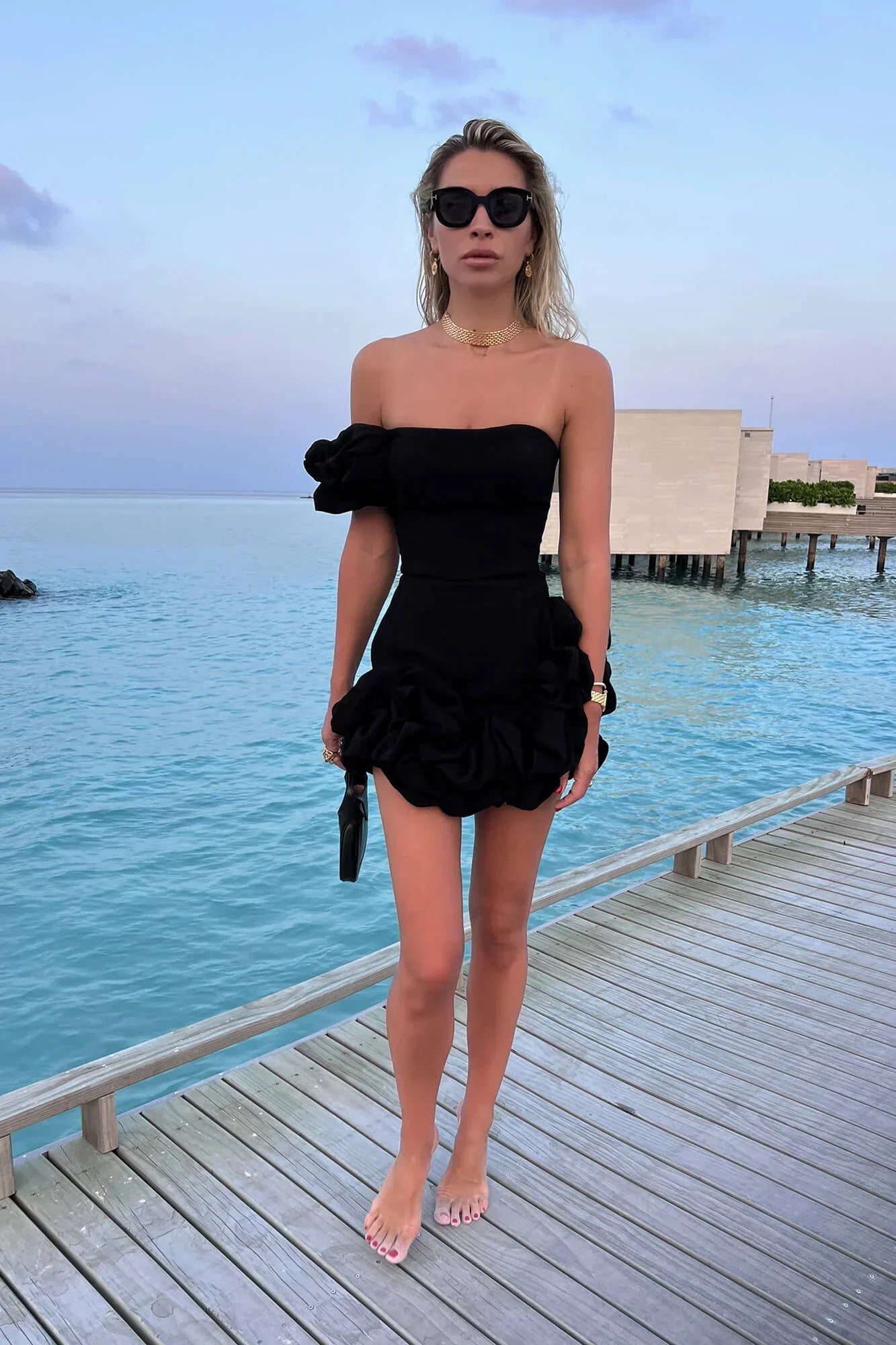 Celeste Noir Mini Dress - BLACK