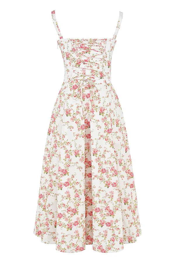 BLOOMING DESIRE LACE UP DRESS - FLORAL